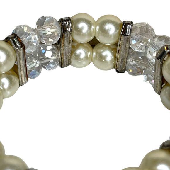 Silver Tone Faux Pearl, Rhinestone and Crystal Bead Bracelets Fashion Jewelry - Picture 5 of 10
